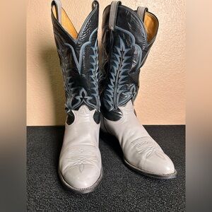 VTG Tony Lama Men’s Blue Gray Western Boots w/ Detailed Embroidery Size 11 D